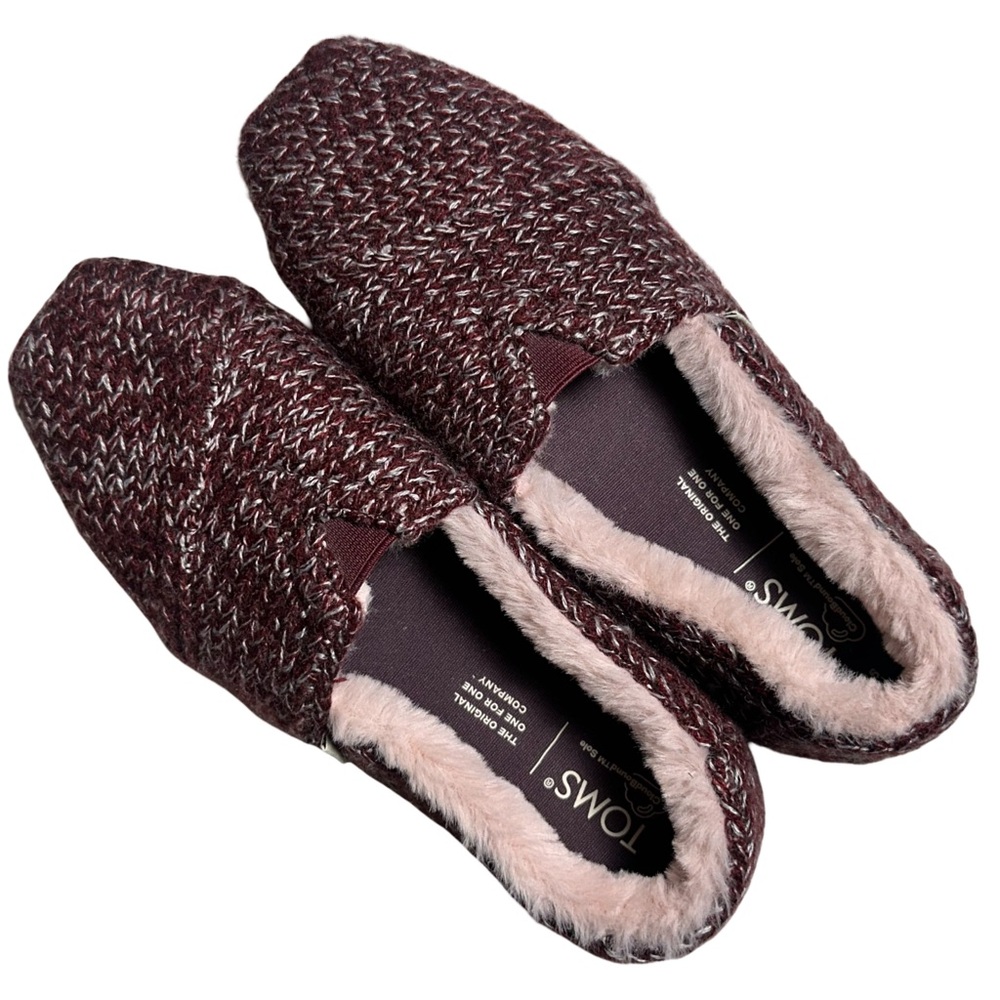 TOMS Alpargata Sweater Knit Faux Fur Lined Shoes Burgundy Multi Size W6